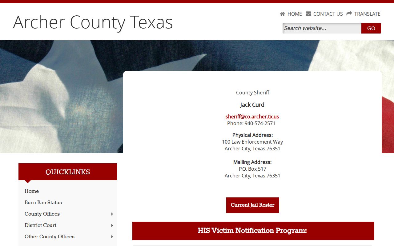 Archer County arrest history sheriff and jail roster contact