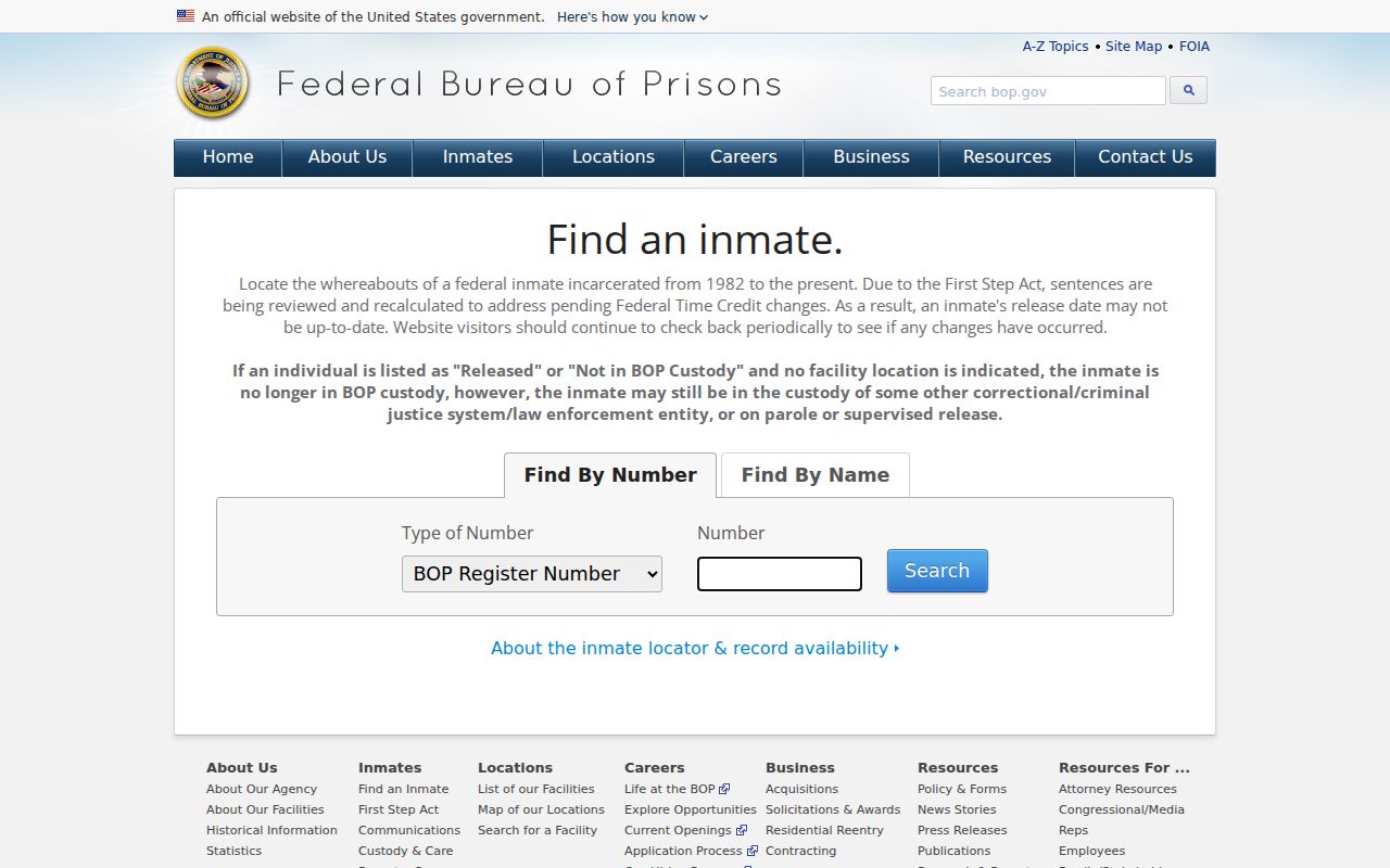 Federal inmate locator beyond Archer County arrest custody