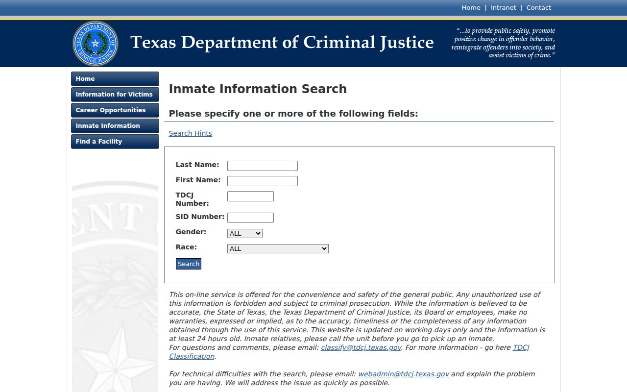TDCJ inmate search after an Archer County arrest case