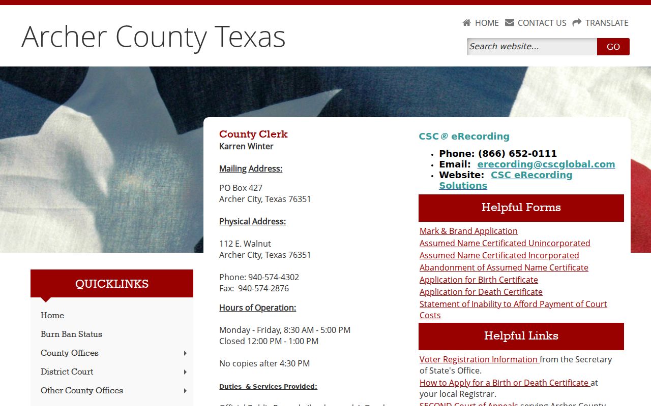 Archer County criminal misdemeanor court records contact